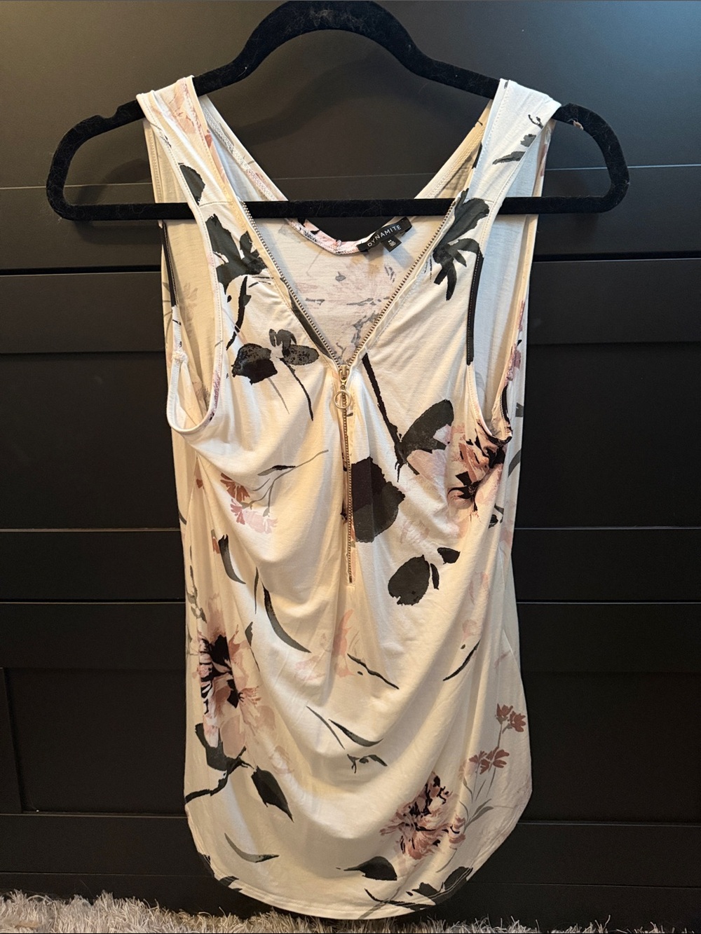 Dynamite Cream Floral Zip-Front Draped Tank